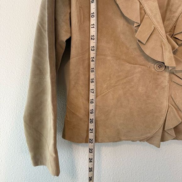 Vintage Midnight Velvet Tan Ruffle Suede Leather Jacket Deadstock Size Large NWT - Picture 7 of 12